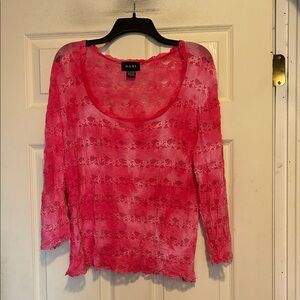 NABI Pink Lace Sheer Long Sleeve Top Size Large